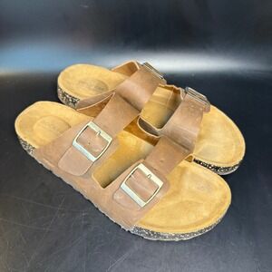 Dockers Mens Sandals Brown Faux Leather Adjustable Buckle Slides Size 10